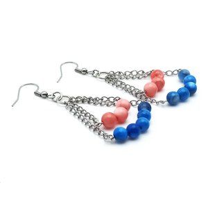 Pink Blue Shell Chain Teardrop Dangle Drop Earrings Handmade Jewelry